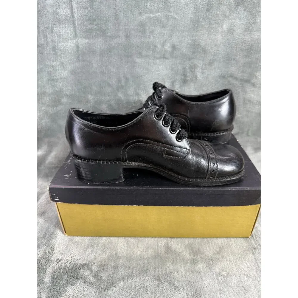 Vintage Sears Black Leather Cap Toe Oxford Kids Size 6.5D with Original Box